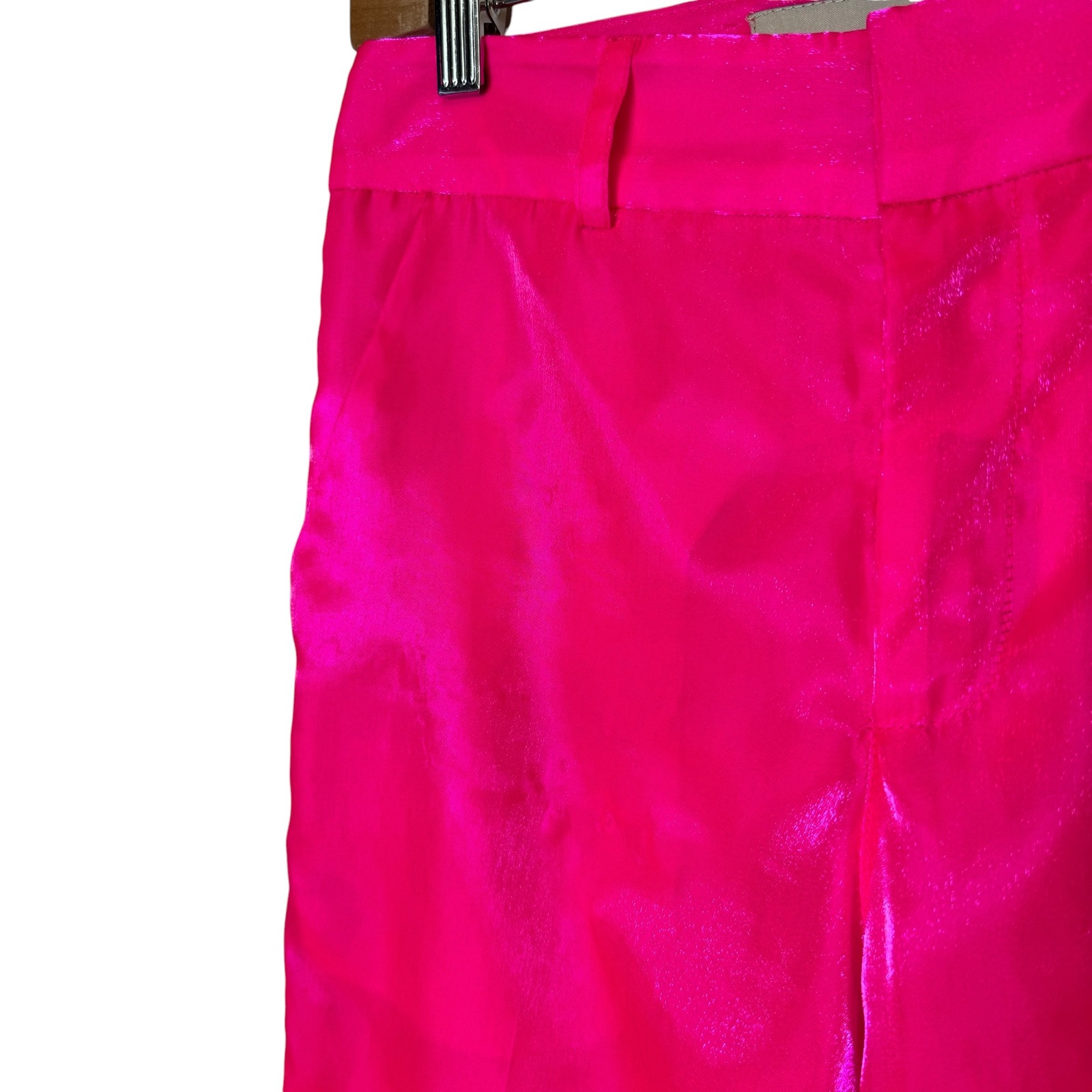 Mia Vesper Flare Pants Satin Vibrant Hot Liquid Pink Shimmer Bright Party Size 2 — image 7 of 8